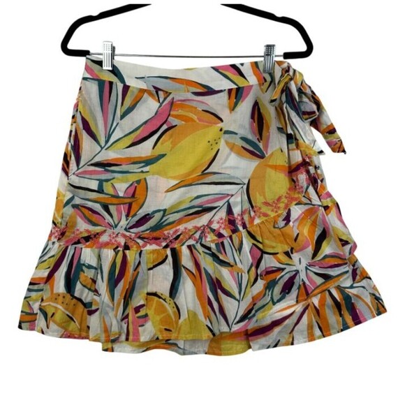 C&C California Dresses & Skirts - C&C California Wrap Mini Skirt Womens L Boho Resort Colorful Ruffle Embroidered